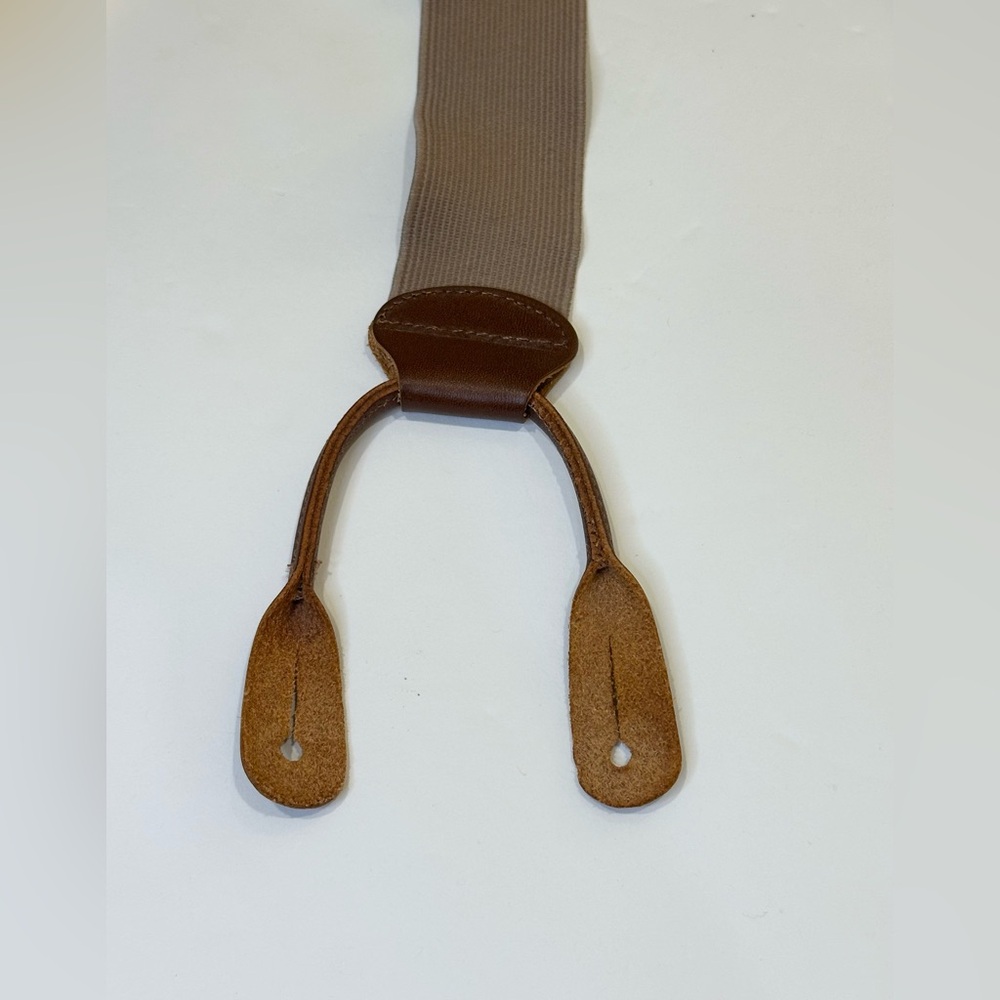 🌟2xHP🌟VTG 1980s-90s Dooney & Bourke Yellow Silk Leather Suspenders Braces Button - Picture 4 of 9